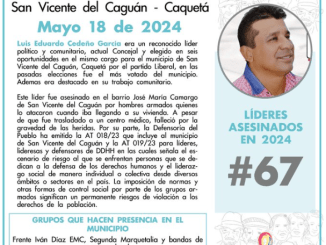 Y van 67 asesinatos en Colombia